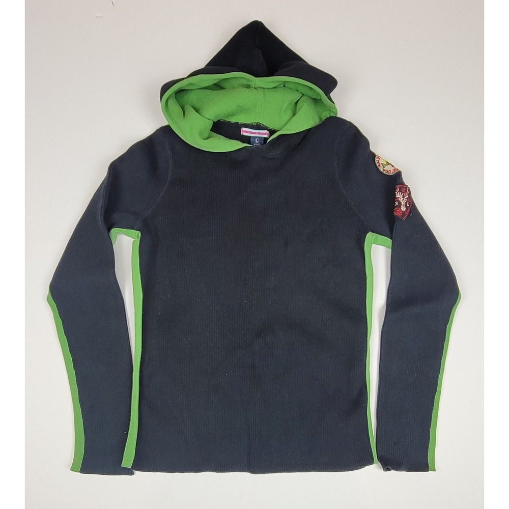 Ralph Lauren‎ Polo Jeans Hoodie Womens Large. Sweater Black & Green Patches
